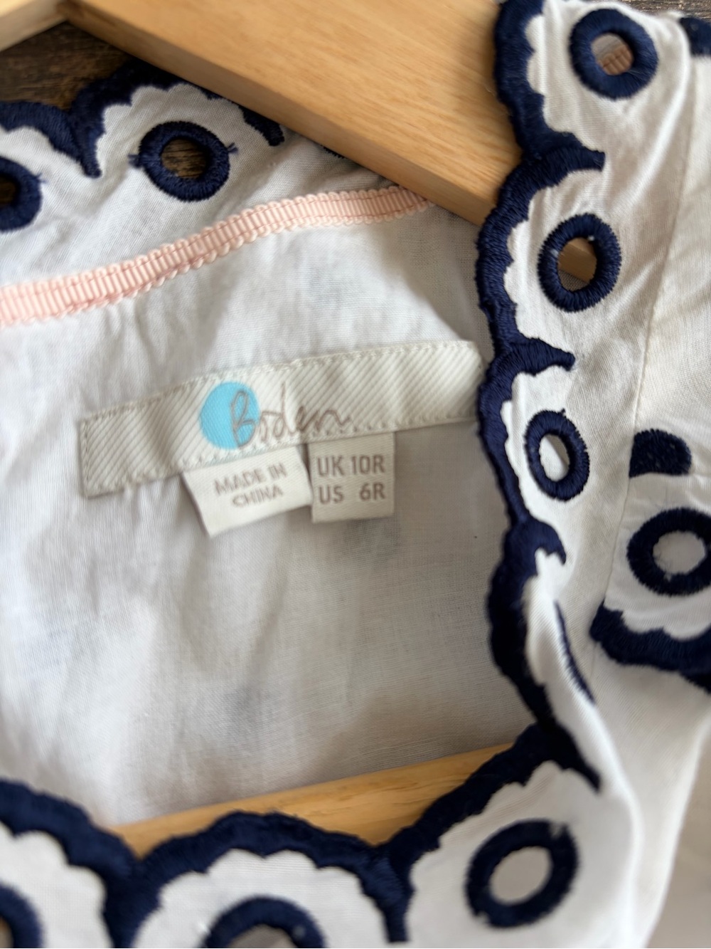 BODEN Kimberly Embroidered White with Navy Polka Dots Dress UK 10R / US 6R - Picture 11 of 13